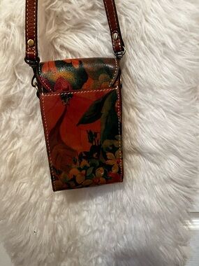 Patricia Nash Floral Orange and Green Leather Crossbody Pouch
